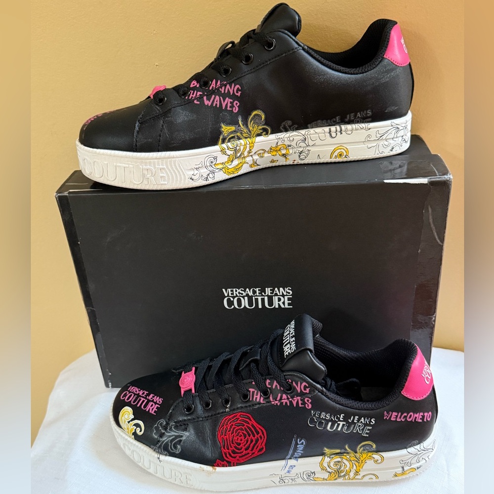 Versace Jeans Collection Black and Pink Women's Sneakers, Sz EU40/ US 9-9.5M